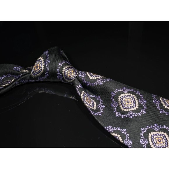 Robert Talbott Best of Class Black Purple Medallion Mens Designer  Silk Tie XL - Picture 1 of 4